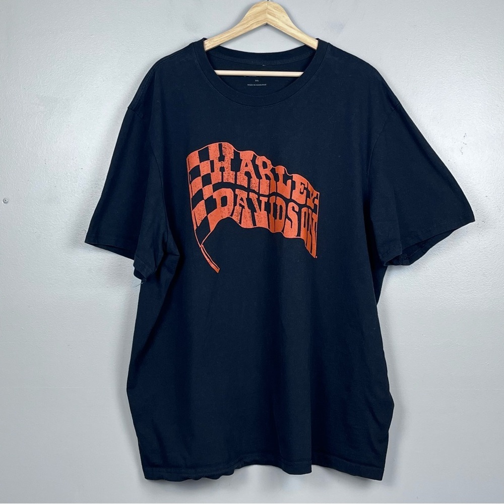 Harley-Davidson Men's Black Graphic Print Checkered Flag Tee Shirt Size 3X Biker